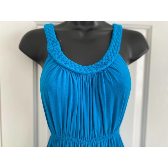 Comfy Sleeveless Turquoise Mini Sun Dress Braided Straps Elastic Waist Medium - Picture 3 of 7